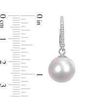 11.0-12.0mm Freshwater Cultured Pearl and 0.05 CT. T.W. Diamond Drop Earrings in Sterling Silver|Peoples Jewellers