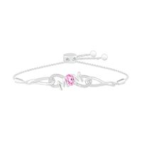 Oval Lab-Created Pink Sapphire and Diamond Accent "MOM" Infinity Side Loop Bolo Bracelet in Sterling Silver - 9.5"|Peoples Jewellers