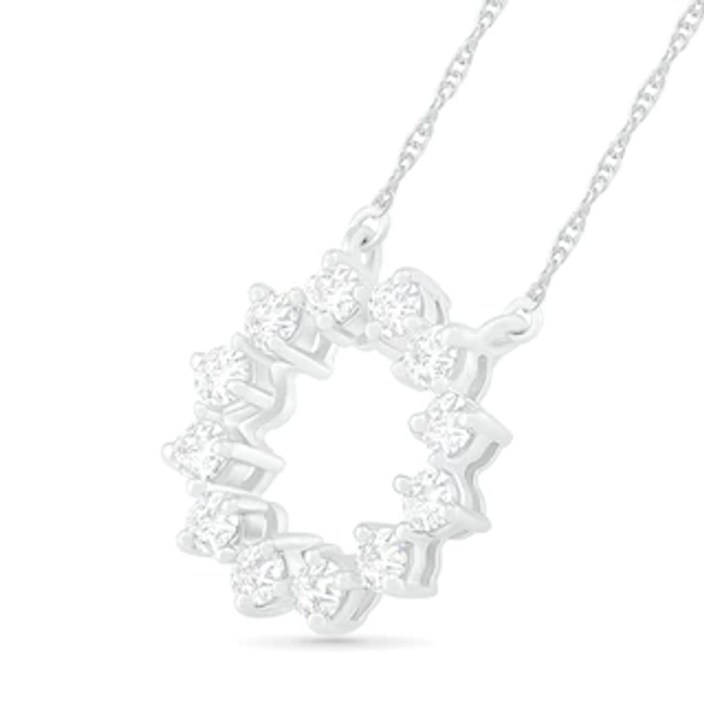 0.23 CT. T.W. Diamond Sun Outline Circle Necklace in 10K White Gold|Peoples Jewellers