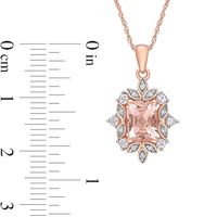 Cushion-Cut Morganite, White Sapphire and 0.05 CT. T.W. Diamond Ornate Leaf Frame Pendant in 10K Rose Gold - 17"|Peoples Jewellers