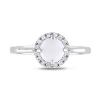 8.0mm Cabochon Opal and 0.08 CT. T.W. Diamond Frame Ring in Sterling Silver|Peoples Jewellers