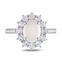 Oval Opal, White Topaz and 0.10 CT. T.W. Diamond Starburst Frame Ring in Sterling Silver|Peoples Jewellers