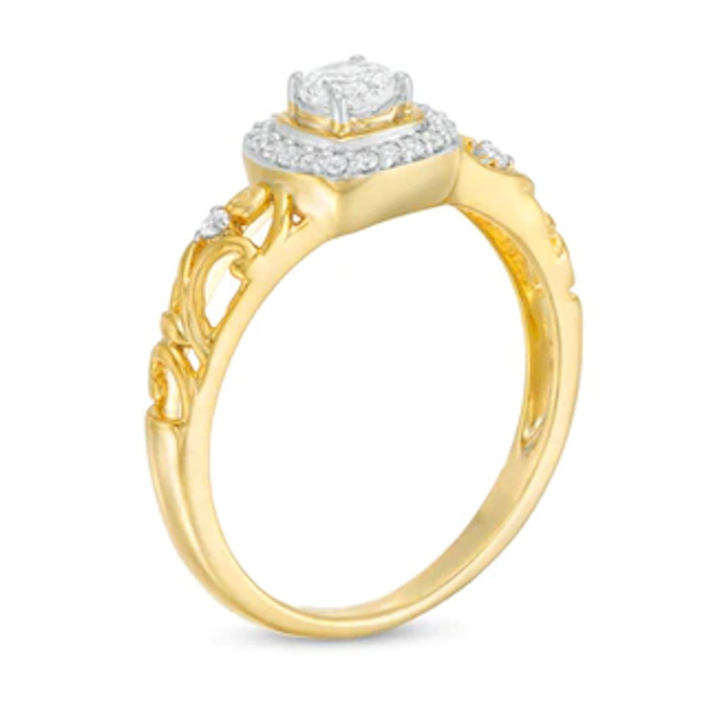 0.37 CT. T.W. Diamond Cushion Frame Filigree Shank Engagement Ring in 10K Gold|Peoples Jewellers