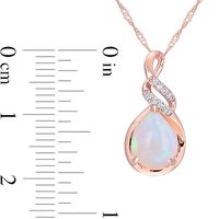 Pear-Shaped Opal and 0.04 CT. T.W. Diamond Cascading Teardrop Pendant in 10K Rose Gold - 17"|Peoples Jewellers
