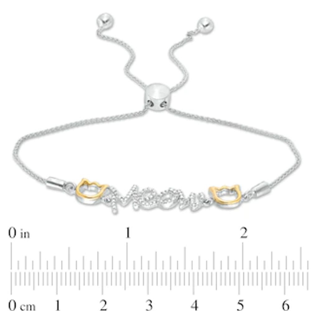 0.04 CT. T.W. Diamond Cat Silhouette "Meow" Bolo Bracelet in Sterling Silver and 10K Gold - 9.5"|Peoples Jewellers