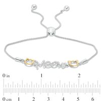 0.04 CT. T.W. Diamond Cat Silhouette "Meow" Bolo Bracelet in Sterling Silver and 10K Gold - 9.5"|Peoples Jewellers