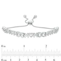 0.09 CT. T.W. Diamond Continuous "MOM" with Hearts Bolo Bracelet in Sterling Silver - 9.5"|Peoples Jewellers