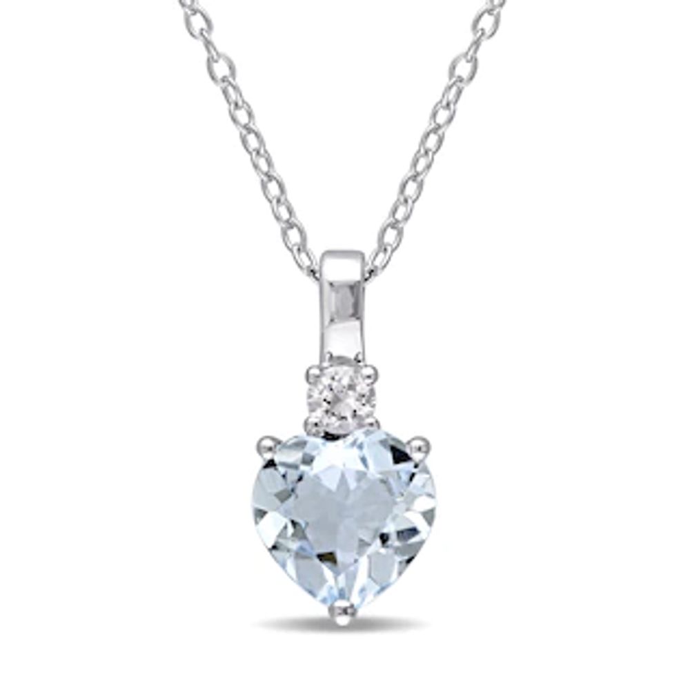 8.0mm Heart-Shaped Aquamarine and Lab-Created White Sapphire Pendant in Sterling Silver|Peoples Jewellers