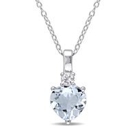 8.0mm Heart-Shaped Aquamarine and Lab-Created White Sapphire Pendant in Sterling Silver|Peoples Jewellers
