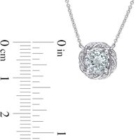 7.0mm Aquamarine and 0.12 CT. T.W. Diamond Swirl Frame Necklace in 10K White Gold - 17"|Peoples Jewellers