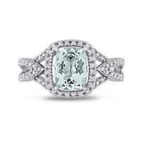 Cushion-Cut Aquamarine and 0.17 CT. T.W. Diamond Frame Tapered Split Shank Ring in 10K White Gold|Peoples Jewellers