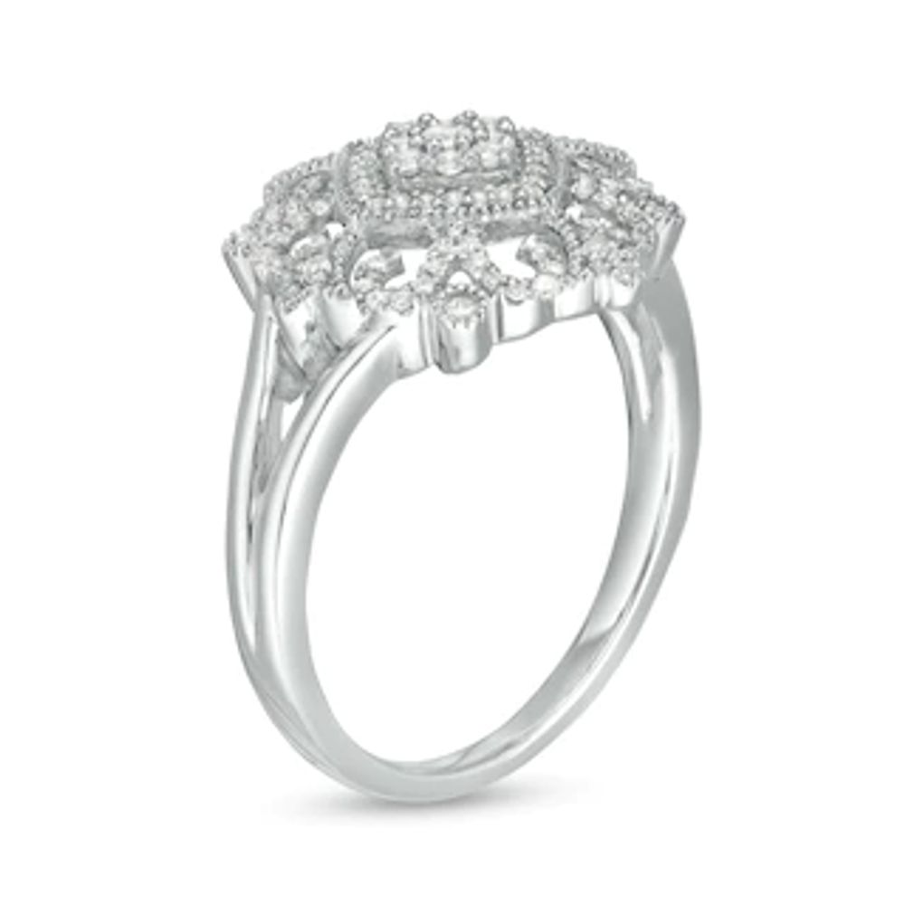 0.23 CT. T.W. Composite Diamond Tilted Cushion Ornate Vintage-Style Ring in 10K Gold|Peoples Jewellers