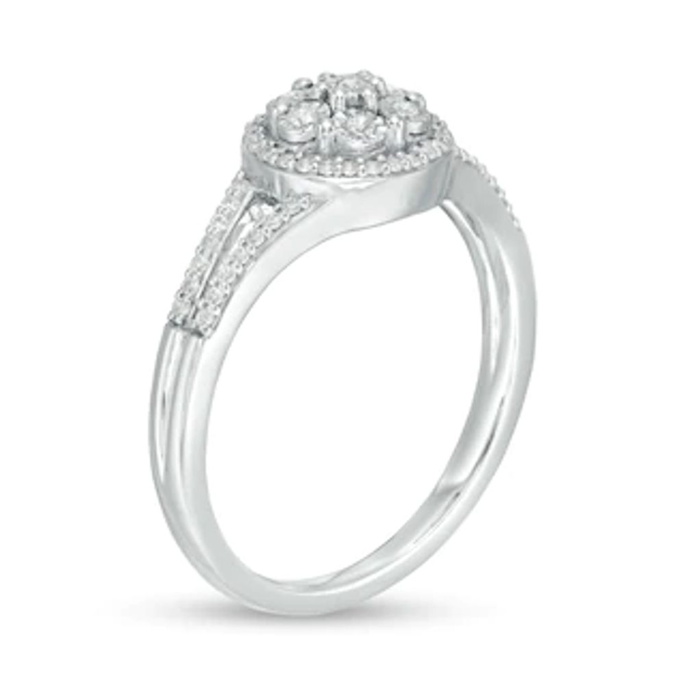 0.23 CT. T.W. Composite Diamond Frame Split Shank Promise Ring in Sterling Silver|Peoples Jewellers