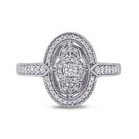0.24 CT. T.W. Diamond Open Oval Frame Flower Vintage-Style Ring in Sterling Silver|Peoples Jewellers