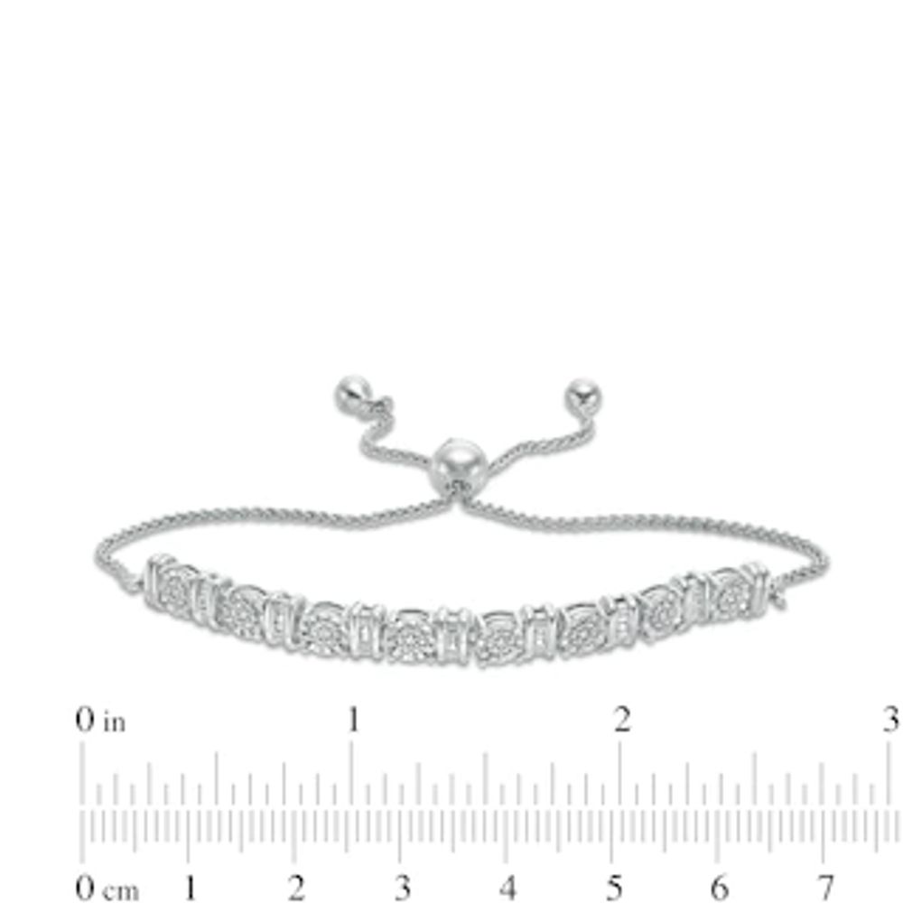 0.10 CT. T.W. Baguette and Round Diamond Alternating Bolo Bracelet in Sterling Silver - 9.5"|Peoples Jewellers