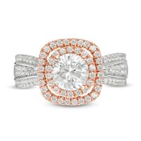 1.69 CT. T.W. Diamond Cushion Frame Engagement Ring in 10K Two-Tone Gold|Peoples Jewellers