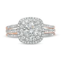 1.29 CT. T.W. Diamond Double Cushion Frame Engagement Ring in 10K Rose Gold|Peoples Jewellers