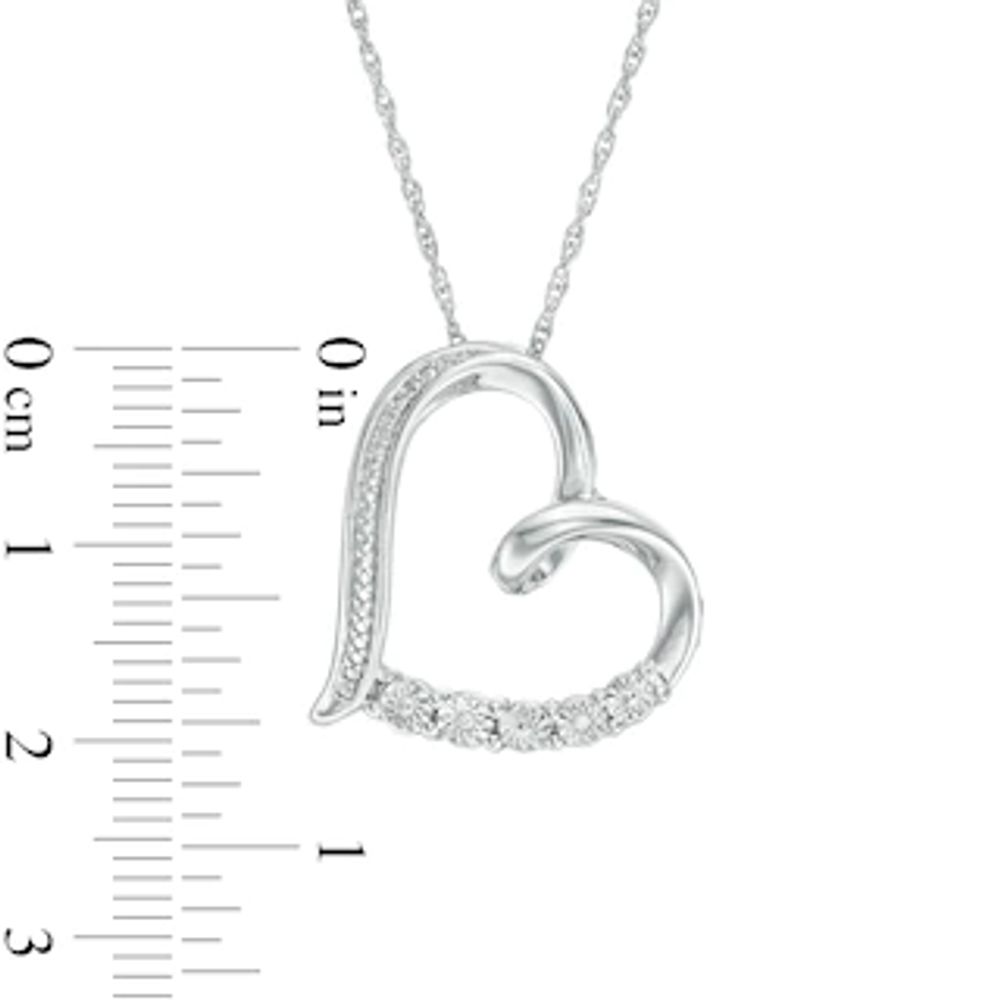 Diamond Accent Tilted Ribbon Heart Pendant in Sterling Silver|Peoples Jewellers