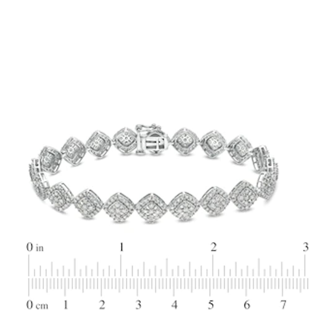5.00 CT. T.W. Composite Diamond Tilted Cushion Frame Link Bracelet in 10K White Gold - 7.5"|Peoples Jewellers