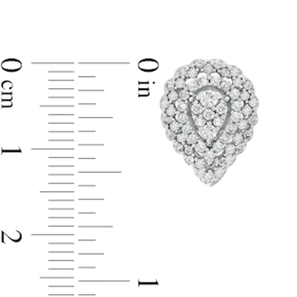 1.00 CT. T.W. Composite Diamond Teardrop Scallop Frame Stud Earrings in 10K White Gold|Peoples Jewellers