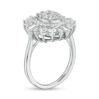 2.00 CT. T.W. Baguette and Round Diamond Oval Sunburst Frame Ring in 10K White Gold|Peoples Jewellers