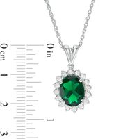 Oval Lab-Created Emerald and White Sapphire Starburst Frame Pendant in Sterling Silver|Peoples Jewellers