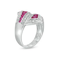Graduated Lab-Created Ruby and White Sapphire Triple Row Bypass Loop Ribbon Ring in Sterling Silver|Peoples Jewellers