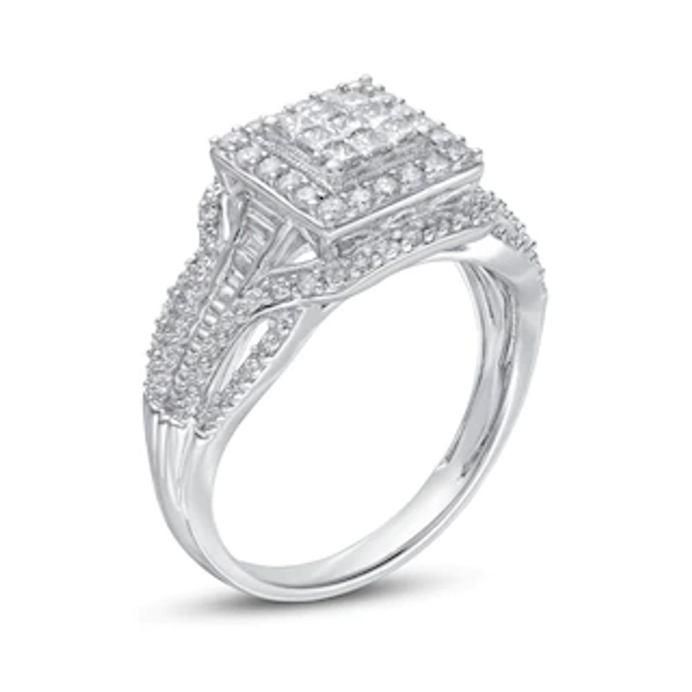 0.50 CT. T.W. Princess-Cut Composite Diamond Frame Layered Engagement Ring in 10K White Gold|Peoples Jewellers