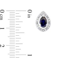 Pear-Shaped Blue Sapphire and 0.07 CT. T.W. Diamond Frame Vintage-Style Stud Earrings in 10K White Gold|Peoples Jewellers