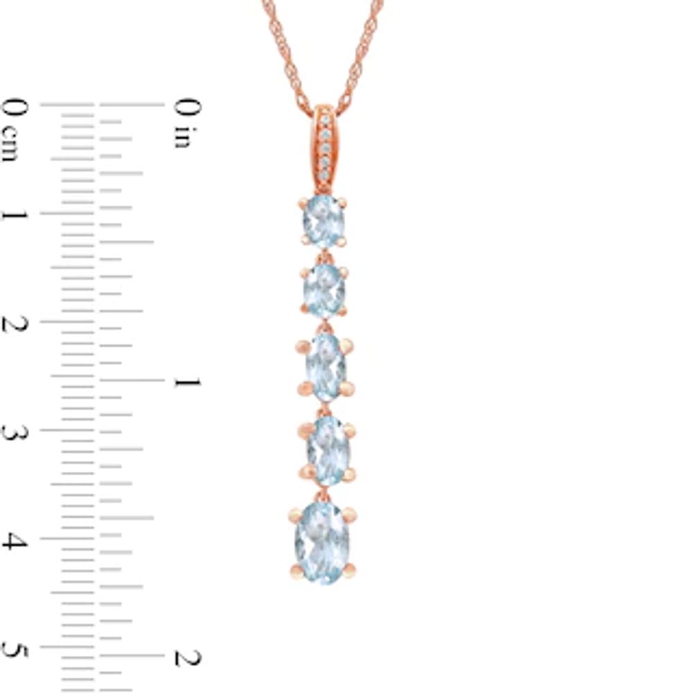 Oval Aquamarine and Diamond Accent Graduated Linear Five Stone Drop Pendant in 10K Rose Gold|Peoples Jewellers