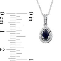 Pear-Shaped Blue Sapphire and 0.06 CT. T.W. Diamond Frame Vintage-Style Drop Pendant in 10K White Gold|Peoples Jewellers