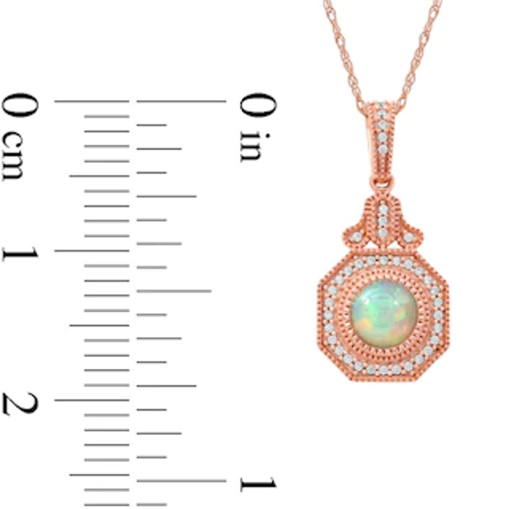 6.0mm Opal and 0.12 CT. T.W. Diamond Octagonal Frame Vintage-Style Pendant in 10K Rose Gold|Peoples Jewellers