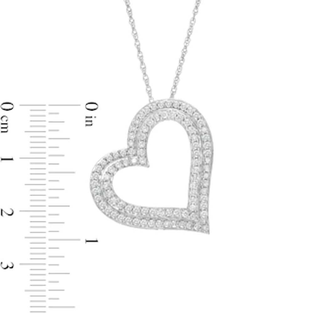 0.95 CT. T.W. Diamond Double Row Tilted Heart Pendant in 10K Gold|Peoples Jewellers