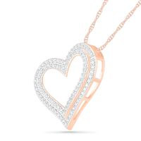 0.95 CT. T.W. Diamond Double Row Tilted Heart Pendant in 10K Rose Gold|Peoples Jewellers