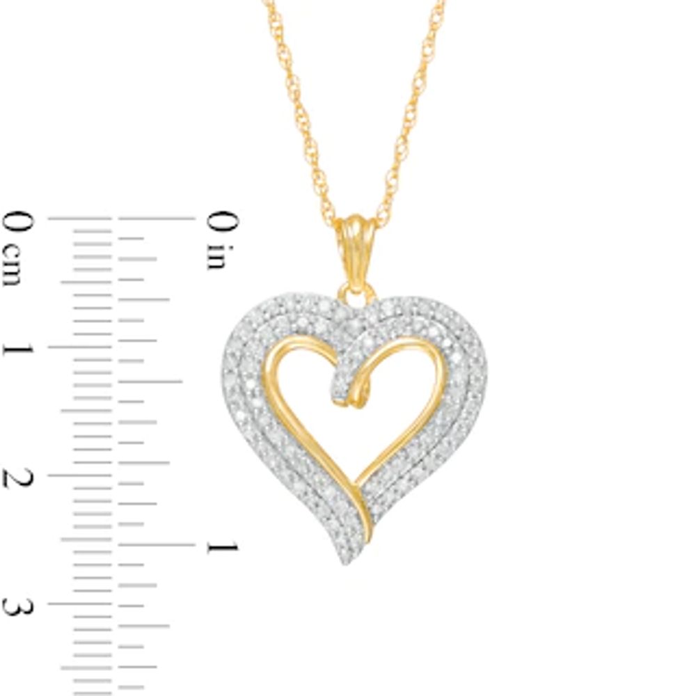 0.45 CT. T.W. Diamond Double Row Curly Heart Pendant in 10K Gold|Peoples Jewellers