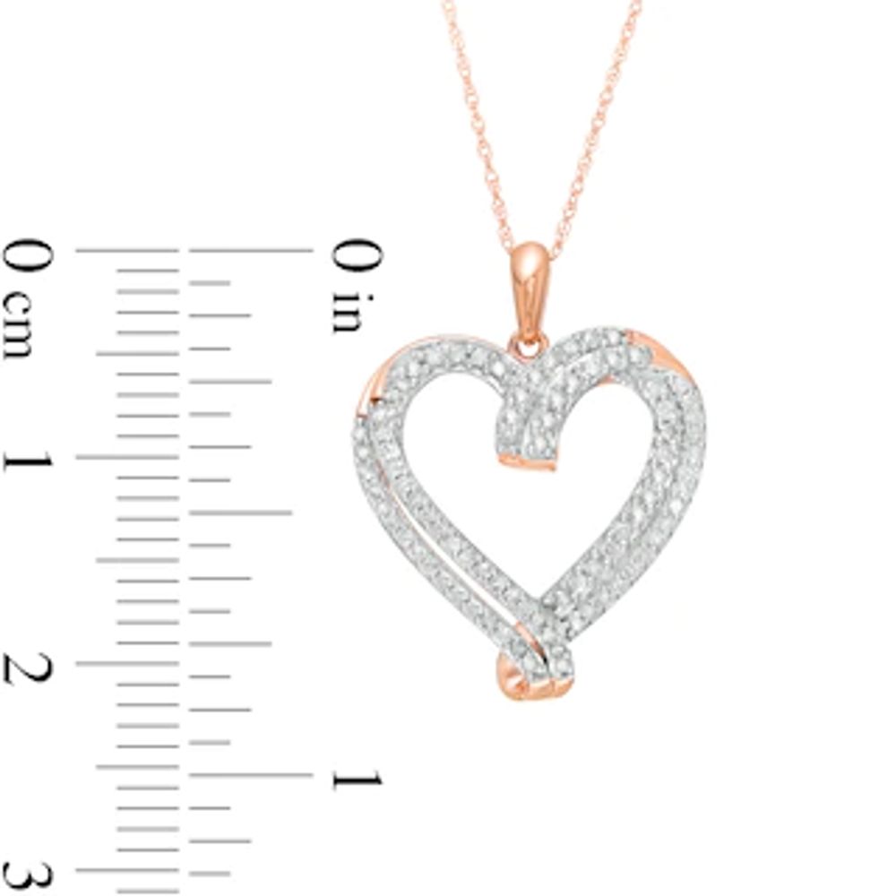 0.45 CT. T.W. Diamond Double Row Ribbon Heart Pendant in 10K Rose Gold|Peoples Jewellers