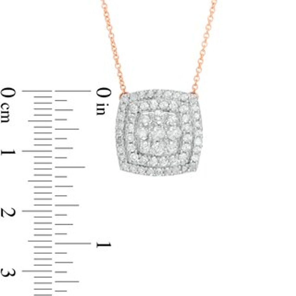 0.95 CT. T.W. Composite Diamond Double Cushion Frame Necklace in 10K Rose Gold|Peoples Jewellers