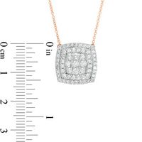 0.95 CT. T.W. Composite Diamond Double Cushion Frame Necklace in 10K Rose Gold|Peoples Jewellers