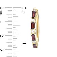 Baguette Garnet and White Topaz Alternating Oval Hoop Earrings in Sterling Silver with Yellow Rhodium|Peoples Jewellers