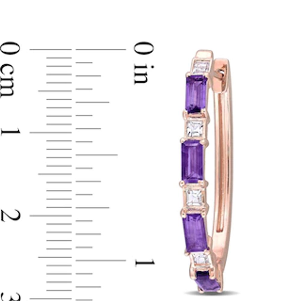 Baguette Amethyst and White Topaz Alternating Oval Hoop Earrings in Sterling Silver with Rose Rhodium|Peoples Jewellers