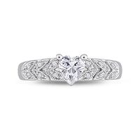 5.0mm Heart-Shaped Lab-Created White Sapphire and 0.06 CT. T.W. Diamond Leaf-Sides Vintage-Style Ring in Sterling Silver|Peoples Jewellers