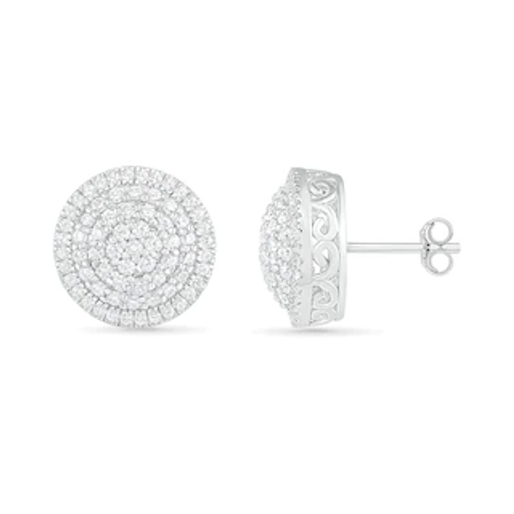 0.95 CT. T.W. Composite Diamond Triple Frame Stud Earrings in 10K Gold|Peoples Jewellers