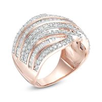 1.45 CT. T.W. Baguette and Round Diamond Alternating Waves Ring in 10K Rose Gold|Peoples Jewellers