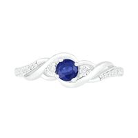 4.0mm Lab-Created Blue Sapphire and 0.04 CT. T.W. Diamond Bypass Twist Shank Ring in Sterling Silver|Peoples Jewellers