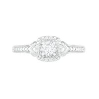 4.0mm Lab-Created White Sapphire and 0.04 CT. T.W. Diamond Cushion Frame Vintage-Style Ring in Sterling Silver|Peoples Jewellers