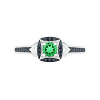 4.0mm Lab-Created Emerald and 0.04 CT. T.W. Black Diamond Cushion Frame Vintage-Style Ring in Sterling Silver|Peoples Jewellers