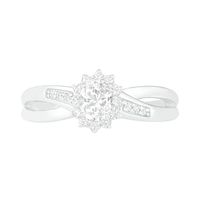 Oval Lab-Created White Sapphire Starburst Frame Crossover Split Shank Ring in Sterling Silver|Peoples Jewellers