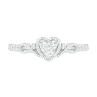 4.0mm Heart-Shaped Lab-Created White Sapphire Bead Frame Scrollwork Tapered Shank Vintage-Style Ring in Sterling Silver|Peoples Jewellers
