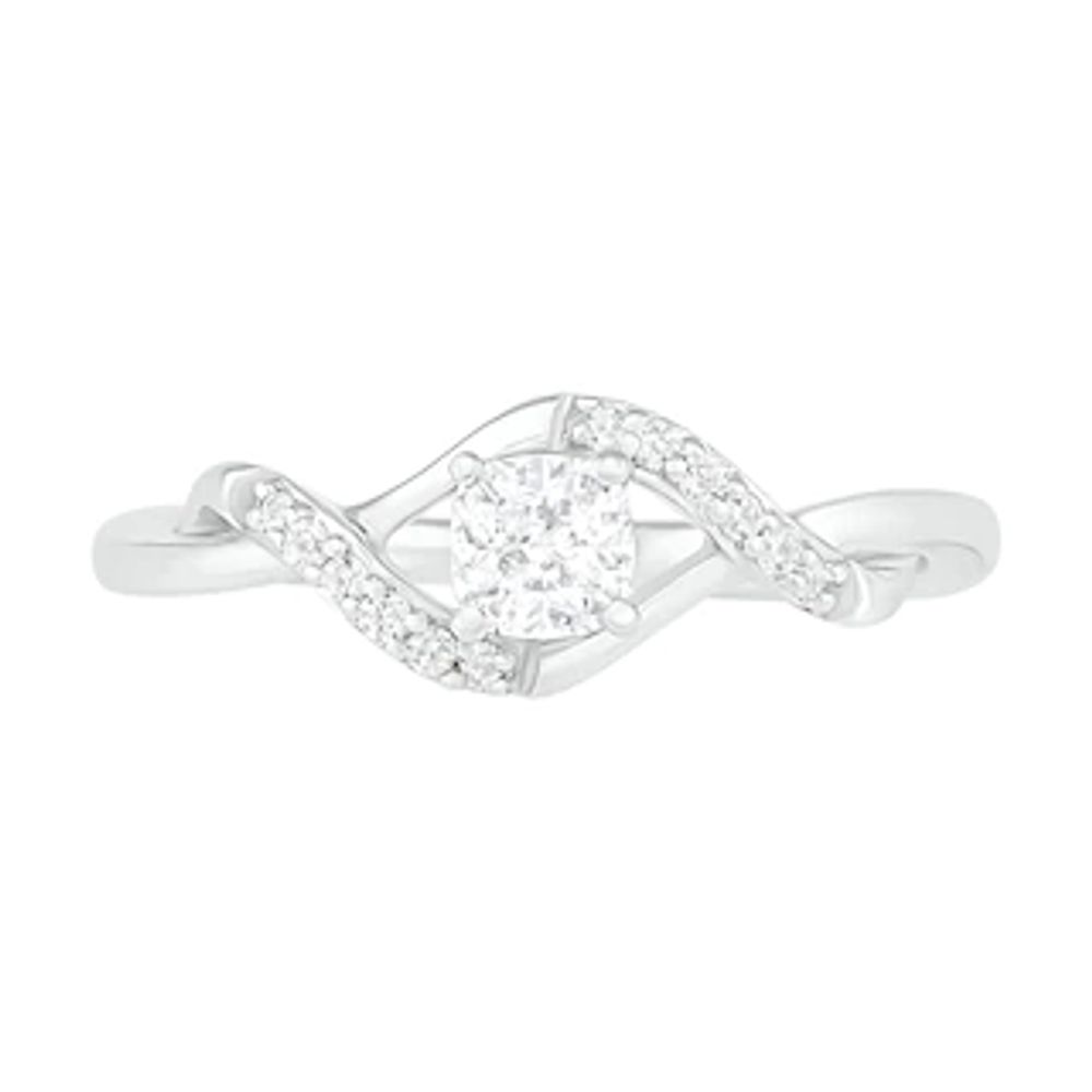 4.0mm Cushion-Cut Lab-Created White Sapphire Bypass Twist Shank Ring in Sterling Silver|Peoples Jewellers