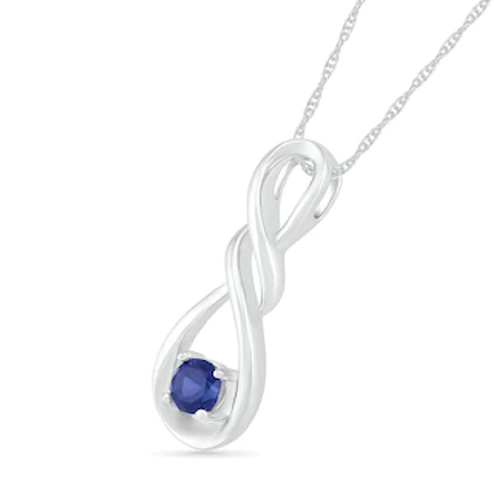 4.0mm Lab-Created Blue Sapphire Solitaire Double Cascading Infinity Pendant in Sterling Silver|Peoples Jewellers